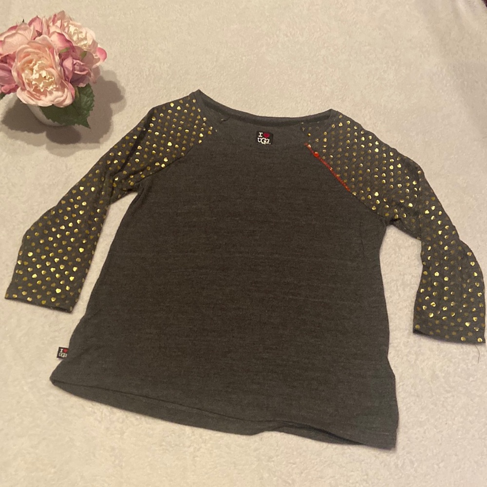 UGG Girls Size M Gray Top Heart Print Sleeves